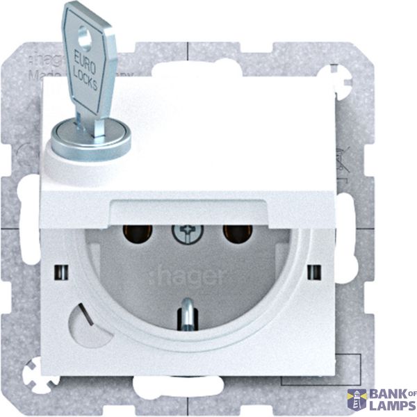 SCHUKO wall socket, single-wall + locking, plug-in, A.x/C.x light white matte image 1