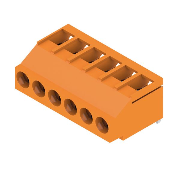 Printed circuit board terminals, 5.00 mm, Number of poles: 6, 180°, Solder pin length (l): 3.2 mm, tinned, orange, Clamping yoke connection, Clamping range, max. : 6 mm², Box image 4