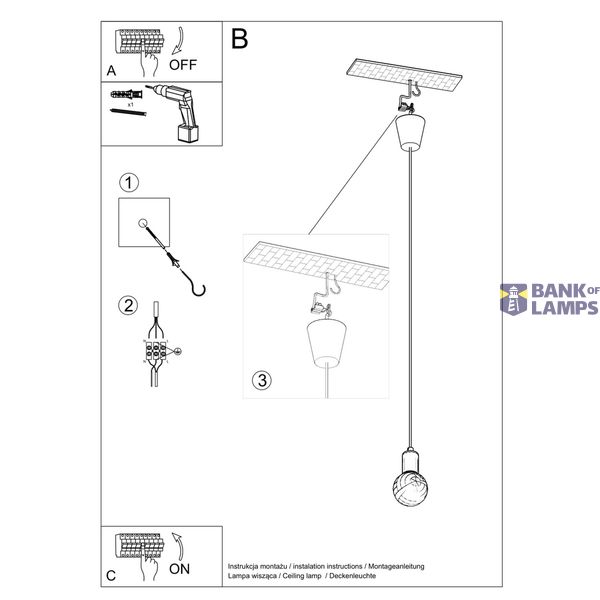 HANGING LAMP DIEGO 1 BLACK E27 1X60W IP20 image 4