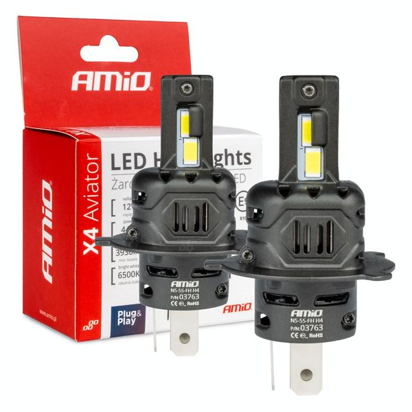 LED Headlights X4-series AVIATOR H4/H19 6500K max 44W AMIO-03763 image 1