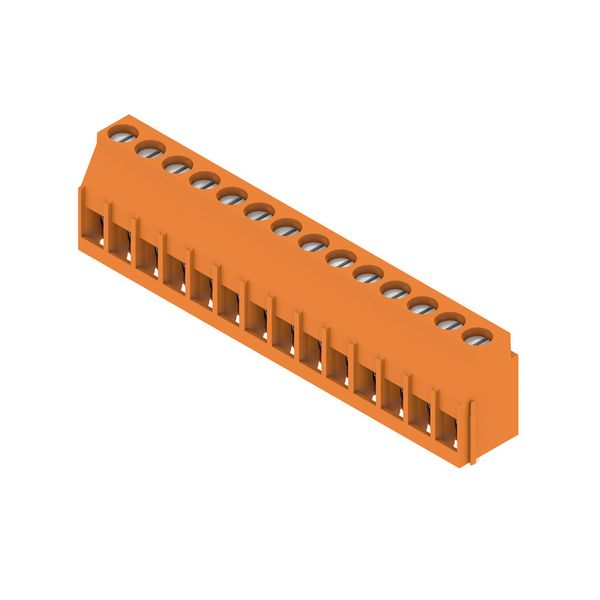 Printed circuit board terminals, 5.08 mm, Number of poles: 14, 90°, Solder pin length (l): 3.2 mm, tinned, orange, Clamping yoke connection, Clamping range, max. : 6 mm², Box image 2