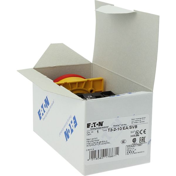 T3-2-10/EA/SVB Main switch, T3, 32 A, flush mounting, 2 contact unit(s), 3 pole + N, Emergency switching off function, With red rotary handle and yellow locking ring image 27