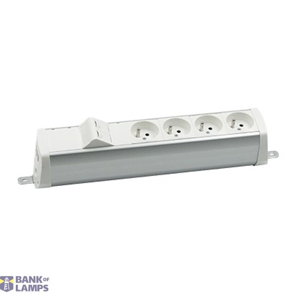 Expanded power strip set: 4x250V type E + 2xRJ45 plate with Keystone mounting., screw; aluminum white image 1