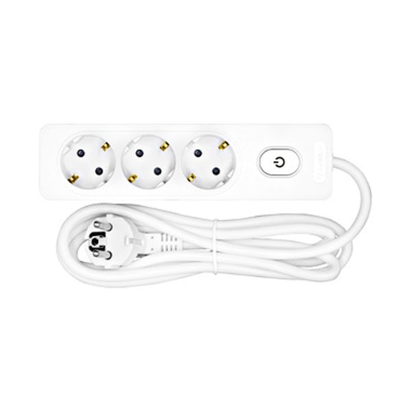 Power strip 3-way, 1,5m cable, switch, white image 1
