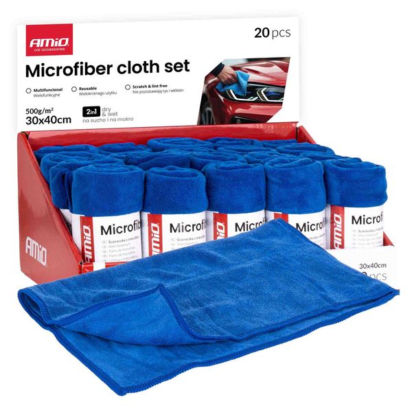Microfiber cloth set 20 pcs. 500gsm 30x40cm AMIO-04490 image 1