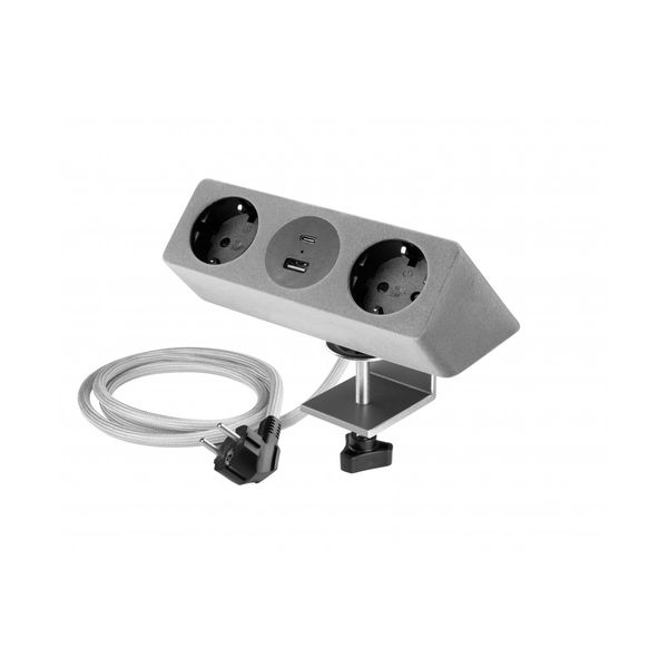 Furniture socket SOFITO, 2xSHUKO, USB A+C, cable 1.5 m, gray flock image 1