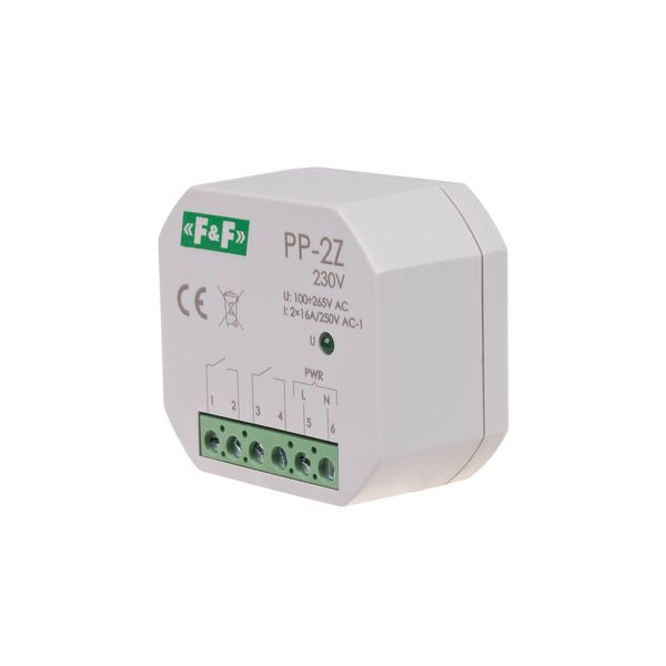 Electromagnetic relay, 2NO 16A, flush-mounted, in PDT housing, U=100-265V AC, contact: 2NO 16A image 1