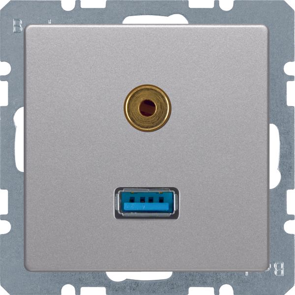 USB/3.5 mm audio socket outlet, Berker Q.1/Q.3, aluminium velvety, lac image 1