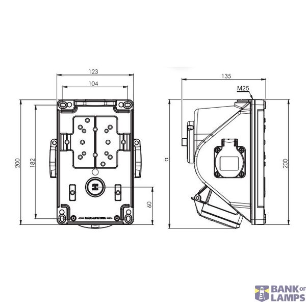 Fixed socket COMBO-POL 32A 4P 6h IP44 image 2