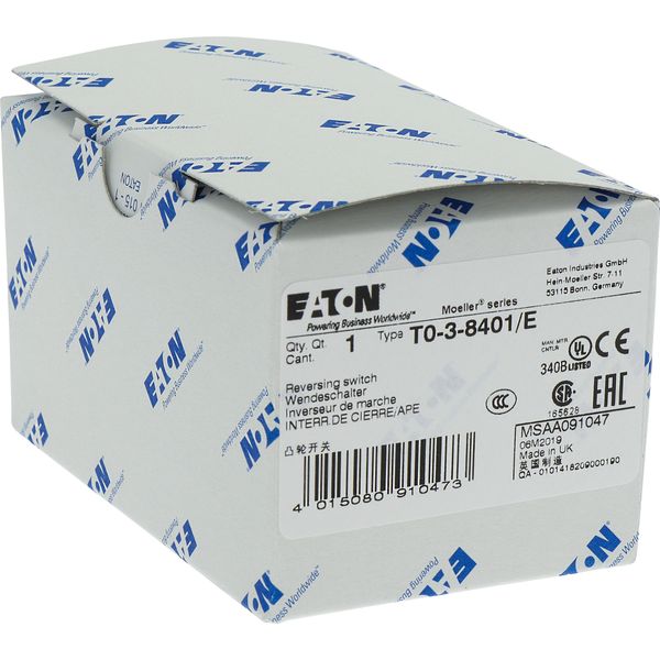 T0-3-8401/E Reversing switches, T0, 20 A, flush mounting, 3 contact unit(s), Contacts: 5, 60 °, maintained, With 0 (Off) position, 1-0-2, Design number 8401 image 23