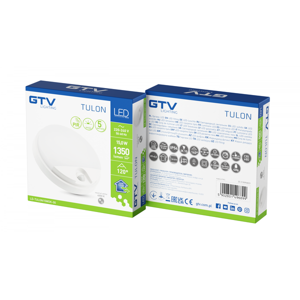 LED luminaire TULON with motion sensor, 15 W, 1350 lm, 4000K, AC220-240V, IP54, round, white image 2