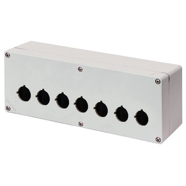 Aluminium push-button enclosure M4 92x265x70, 7 holes Ø 22, without cable entry image 1