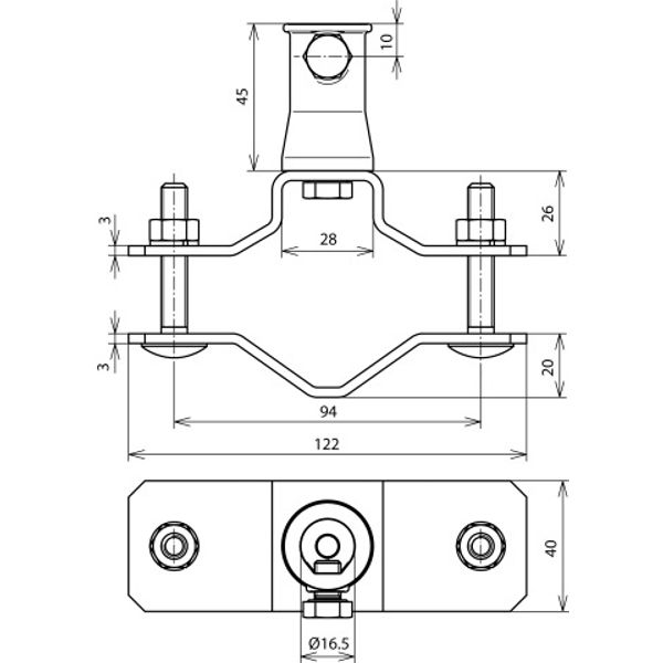 Pipe clamp D 40-60mm StSt with socket ZDC D 16mm  f. DEHNiso image 2