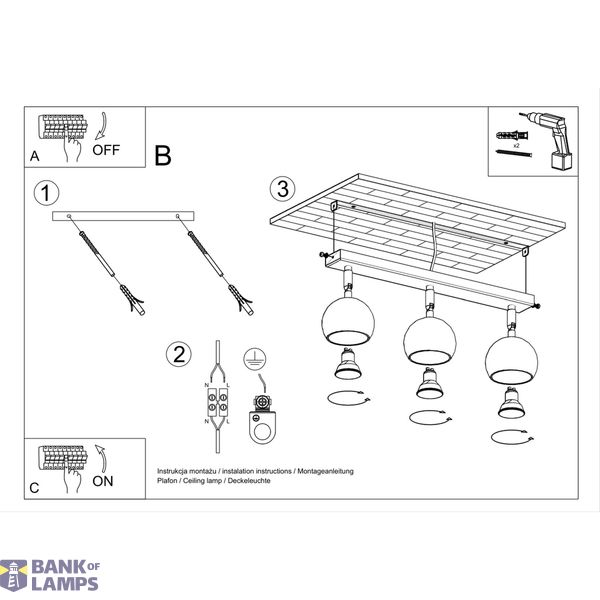 CEILING LAMP OCULARE 3 BLACK GU10 3X40W IP20 image 8