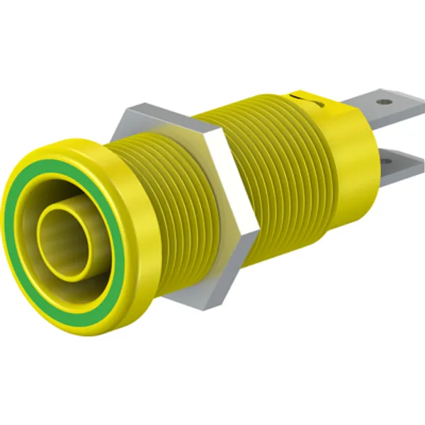 4 mm socket, flat plug connection, mounting Ø 12.2 mm, CAT IV, yellow/green, 66.9131-20 image 1