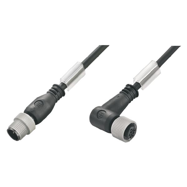 Sensor/actuator line, Connecting line, M12 / M12, Number of poles : 3, 1.5 m, pin, straight - socket, 90&deg;, Shielded: No, LED: No, Sheath material: PUR, Halogen: No image 1