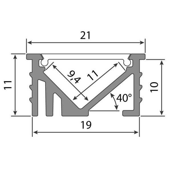 Built-in aluminum profile VK 21x11mm including diffuser 1m black image 1