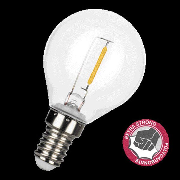 LED Filament Safe G45 E14 1W 2700K PC Clear image 1