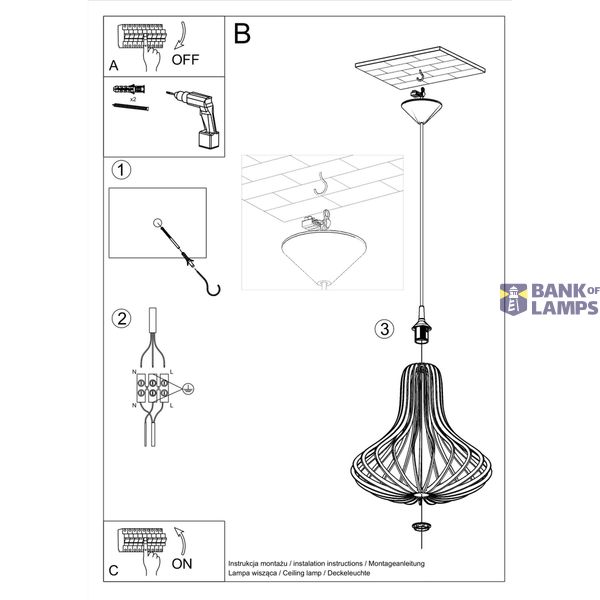 HANGING LAMP ELZA E27 1X60W IP20 image 3