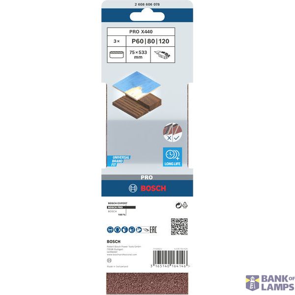 3-piece X440 sanding belt set 75 x 533 mm, 60; 80; 100 image 2