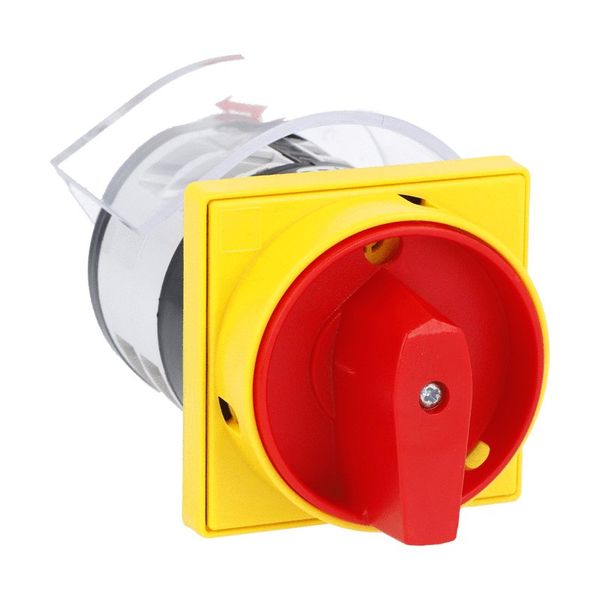 Rotary cam switch 7GN series, ON-OFF switch 4 poles 32A, for front mounting with red/yellow handle padlockable in 0 and protection covers, front plate 65X65mm image 1