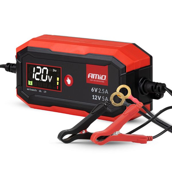 Digital battery charger AGM GEL STD LiFePo4 MAX 5A 6/12V PRO AMIO-04527 image 1