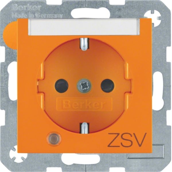 Schuko socket with LED and label holder S.1/B.3/B.7 orange, glossy image 1