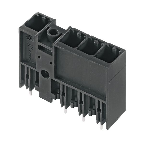 PCB plug-in connector, male header, closed side, Middle flange, THT solder connection, 7.62 mm, Number of poles: 4, 180°, Solder pin length (l): 3.5 mm, tinned, black, Box image 3