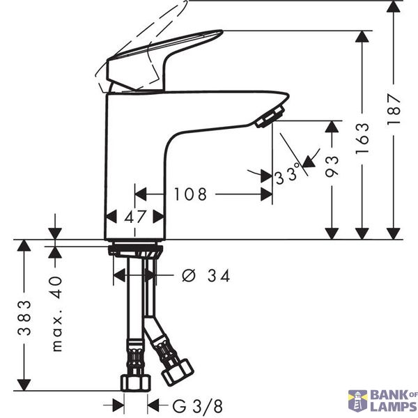 Logis 100 sink mixer with push-open, chrome image 1