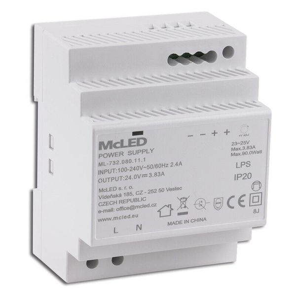 Power supply 90W, DC24V/3.83A, IP20, on DIN rail image 1