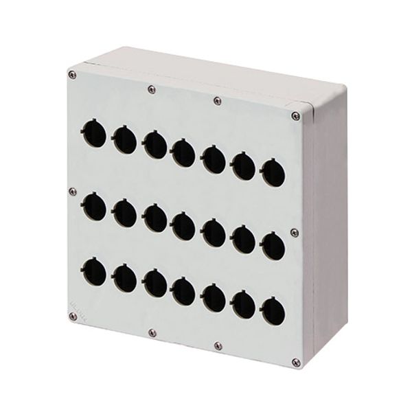 Aluminium push-button enclosure M4 230x257x100, 21 holes Ø 22, without cable entry image 1