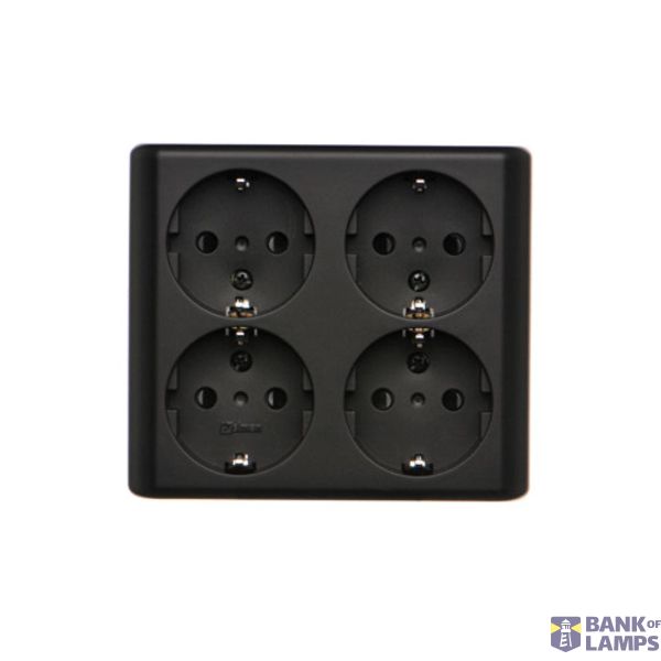 Quadruple socket outlet with Schuko earthing and shutters, surface mounted - Scandinavian version, (Complete product), 16A, 250V, Screw, black matt image 1