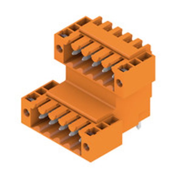 PCB plug-in connector, male header, Flange, THT solder connection, 3.50 mm, Number of poles: 10, 90°, Solder pin length (l): 3.2 mm, tinned, orange, Box image 1