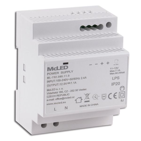 Power supply 90W, DC12V/7.1A, IP20, on DIN rail image 1