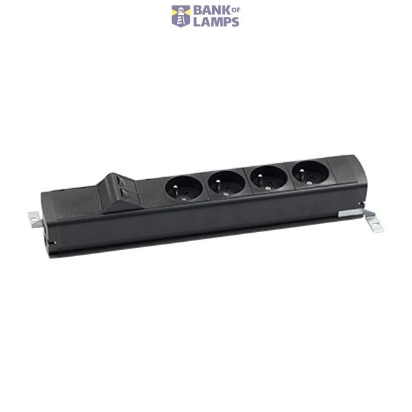 Standard power strip set: 4x250V type E + 2xRJ45 plate with Keystone mounting, screw, black image 1