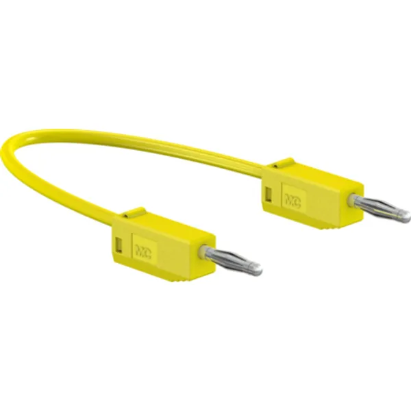 Measuring lead with (2 mm plug, spring-loaded, straight) to (2 mm plug, spring-loaded, straight), 300 mm, yellow, PVC, 0.5 mm², CAT O, 28.0115-03024 image 1