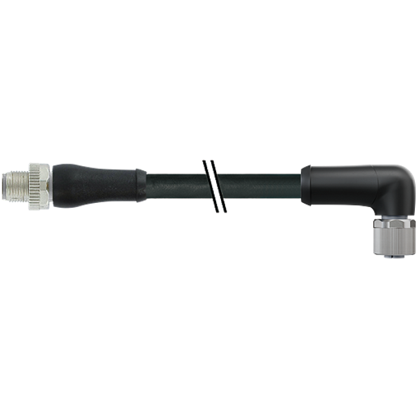 M12 Power male 0° / female 90° L-cod. PUR 5x1.5 bk 0.3m image 1