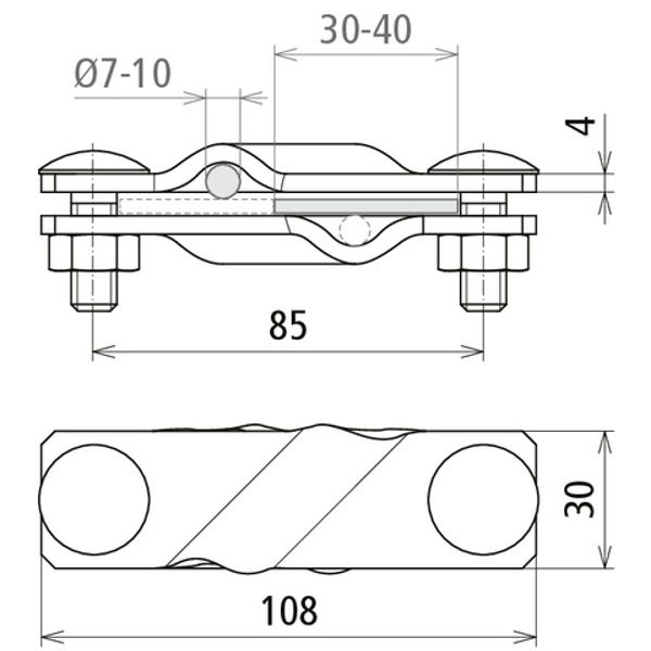 SV clamp St/tZn f. Rd 7-10/7-10mm - Rd 7-10/Fl 40mm - Fl 40/40mm image 2