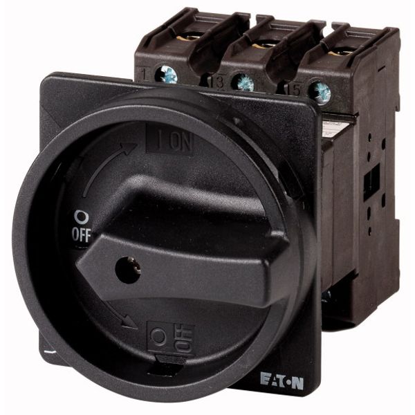 P3-63/V/SVB-SW/HI11 Main switch, P3, 63 A, rear mounting, 3 pole, 1 N/O, 1 N/C, STOP function, With black rotary handle and locking ring, Lockable in the 0 (Off) position image 1