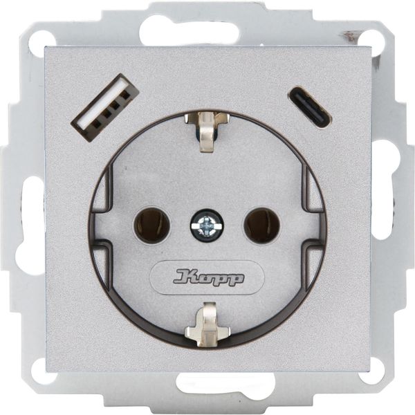Socket outlet, 1-fold, 2xUSB A/C HK07 steel colour image 1