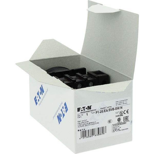 P1-25/EA/SVB-SW/N Main switch, P1, 25 A, flush mounting, 3 pole + N, STOP function, With black rotary handle and locking ring, Lockable in the 0 (Off) position image 28