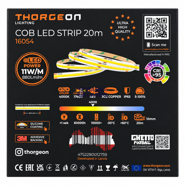 COB LED strip 11W/m 480 led/m 48V IP65 4000K 880 Lm/m 20mx10mm CRI95 image 2