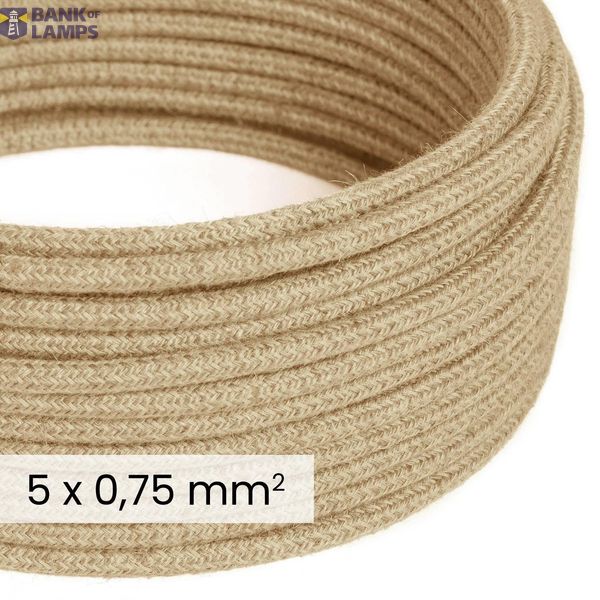 DALI Textile electrical cable 5x0.75 mm² in Natural Jute - Natural fabric wire for designer lighting RN06 image 1