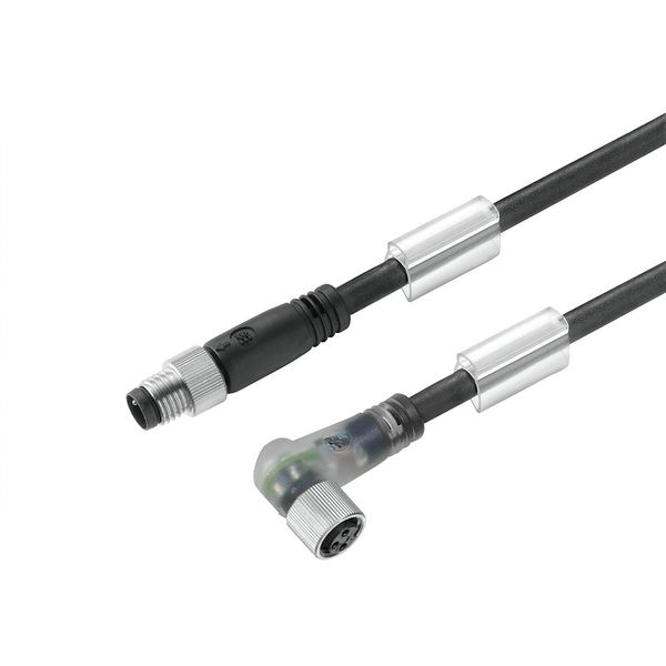 Sensor/actuator line, Connecting line, M8 / M8, Number of poles : 3, 0.3 m, pin, straight - socket, 90&deg;, Shielded: No, LED: Yes, Sheath material: PUR, Halogen: No image 1