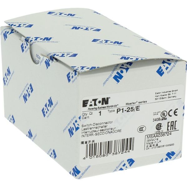 P1-25/E On-Off switch, P1, 25 A, flush mounting, 3 pole, with black thumb grip and front plate image 5