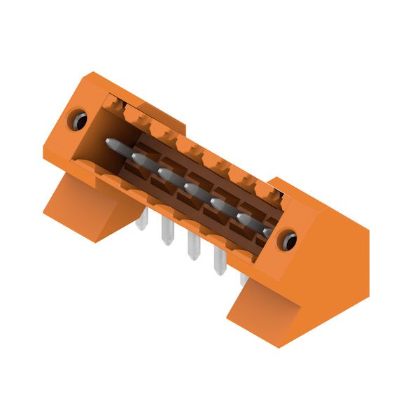 PCB plug-in connector, male header, Flange, THT solder connection, 3.50 mm, Number of poles: 7, 135°, Solder pin length (l): 3.2 mm, tinned, orange, Box image 4