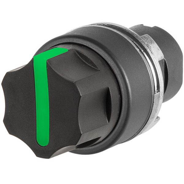 Illuminated round selector switch, green, 3-position, Cam O, spring return to Centre image 1