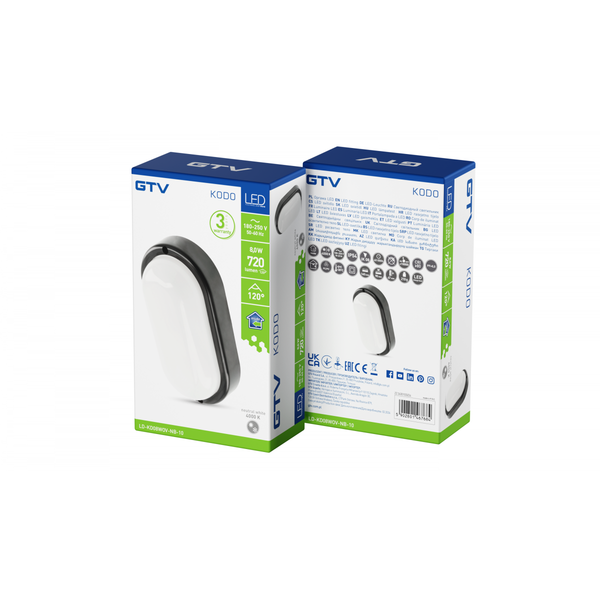 LED luminaire KODO, 8 W, 720 lm, AC175-260V, 4000K, PF>0.5, Ra≥80, IP54, IK08, oval, black image 2