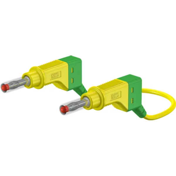 Measuring lead with (4 mm plug, spring-loaded, straight) to (4 mm plug, spring-loaded, straight), 2 m, green/yellow, silicone, 2.5 mm², CAT II, 66.9408-20020 image 1