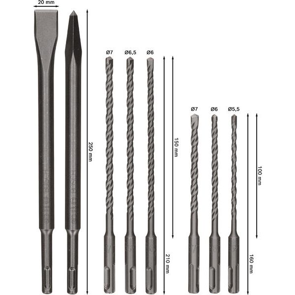 6-piece SDS plus-3 Hammer Drill Bit Set 5.5/6/6/6.5/7/7 image 2